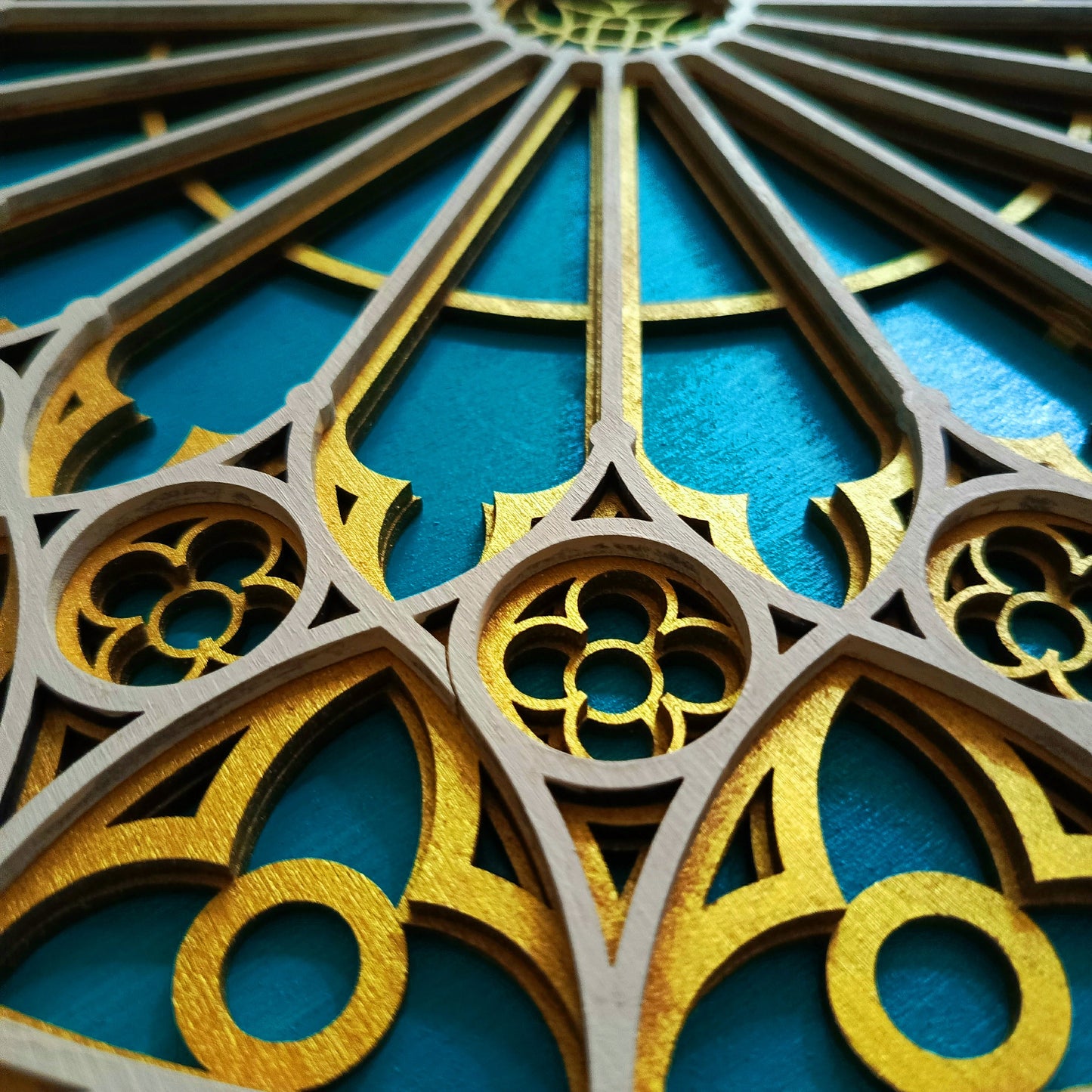 Multilayer Gothic Cathedral Rosette Window Turquoise (40 cm)