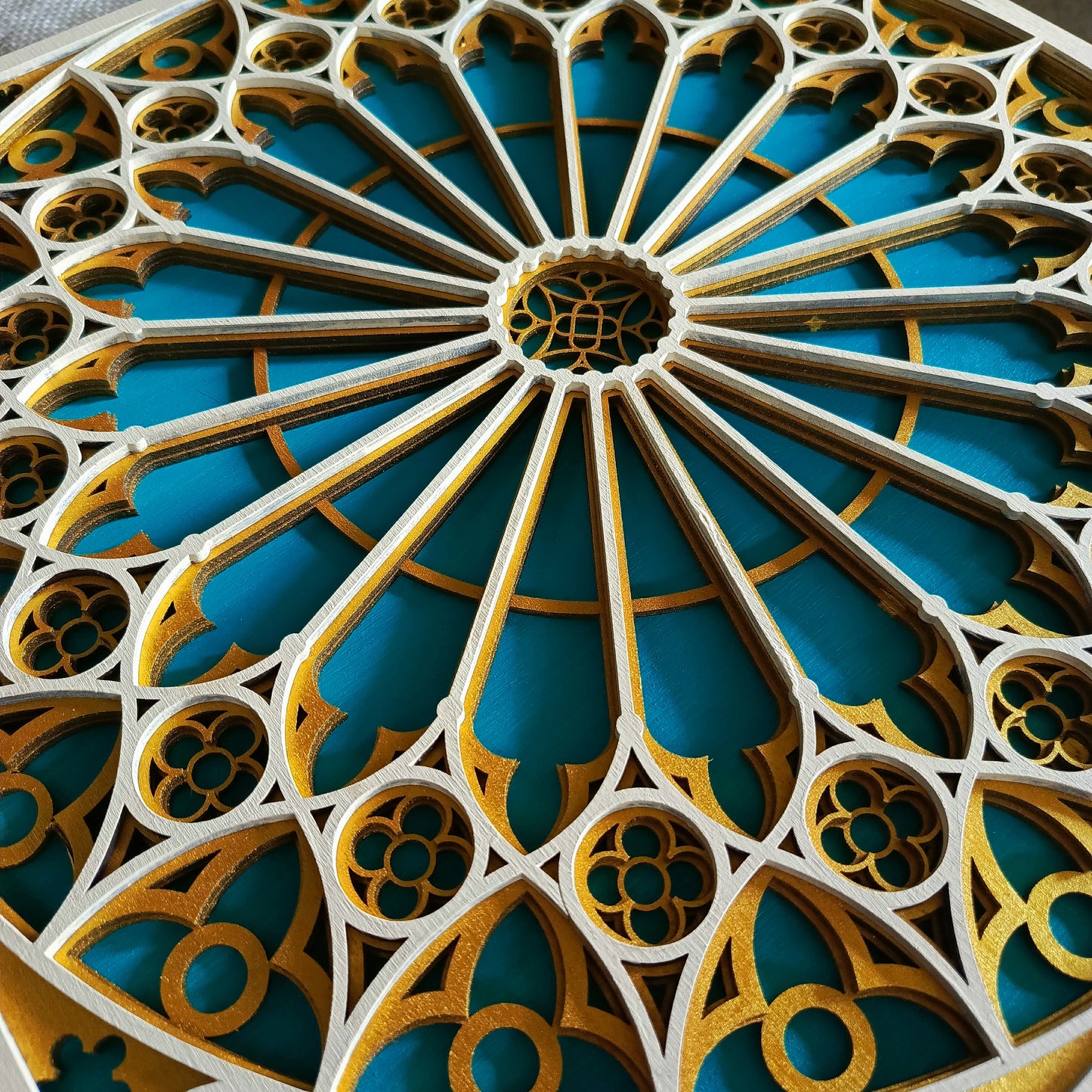Multilayer Gothic Cathedral Rosette Window Turquoise (40 cm)