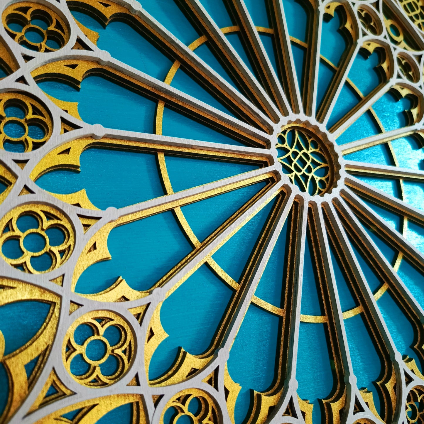 Multilayer Gothic Cathedral Rosette Window Turquoise (40 cm)