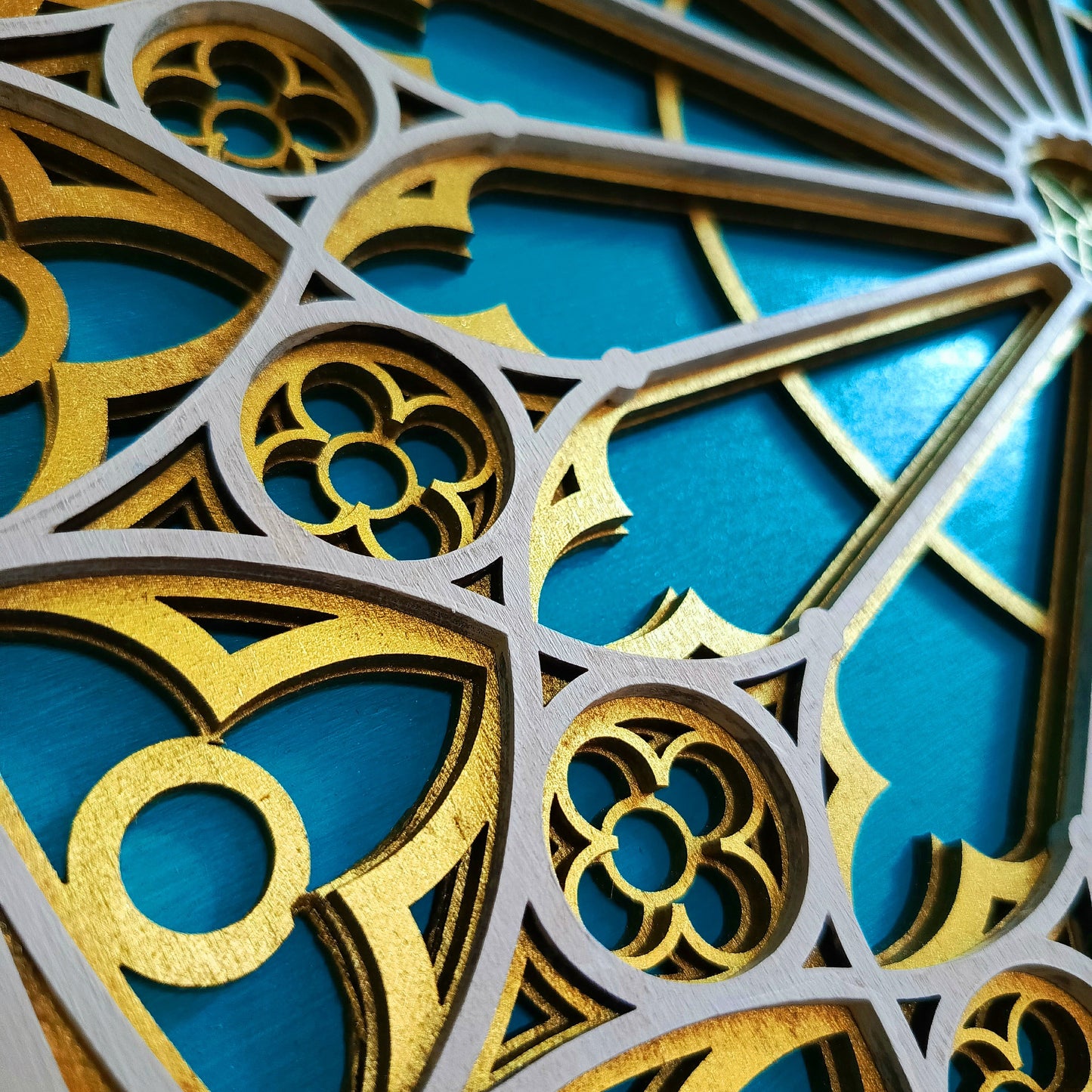 Multilayer Gothic Cathedral Rosette Window Turquoise (40 cm)