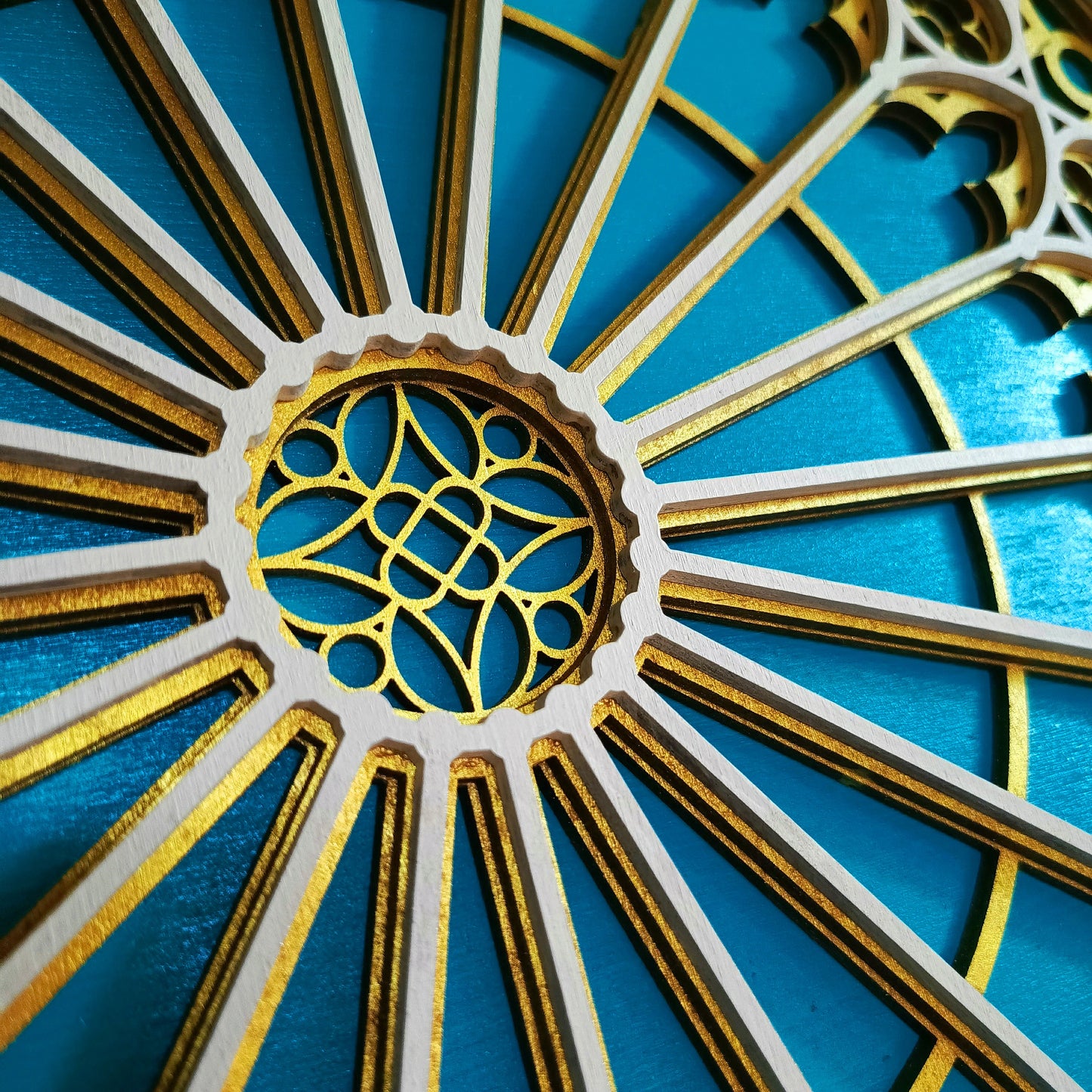 Multilayer Gothic Cathedral Rosette Window Turquoise (40 cm)