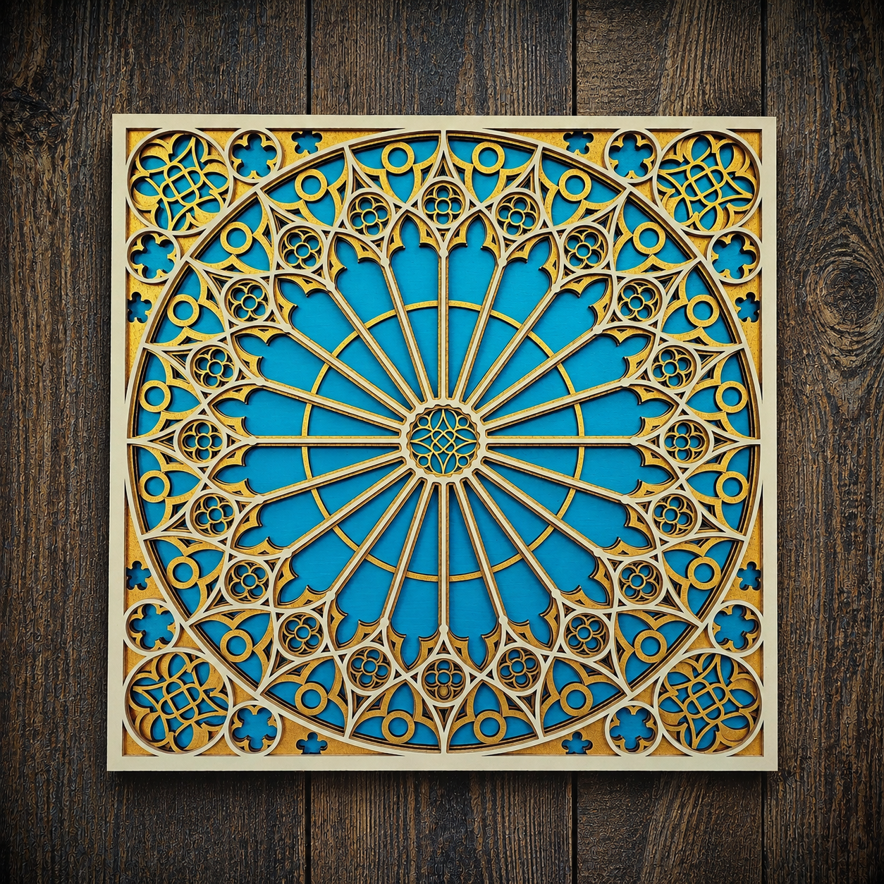 Multilayer Gothic Cathedral Rosette Window Turquoise (40 cm)